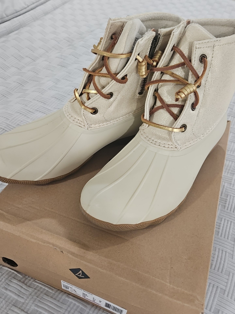 Sperry Light Cream Duck Boots with Gold Hardware - Picture 9 of 10